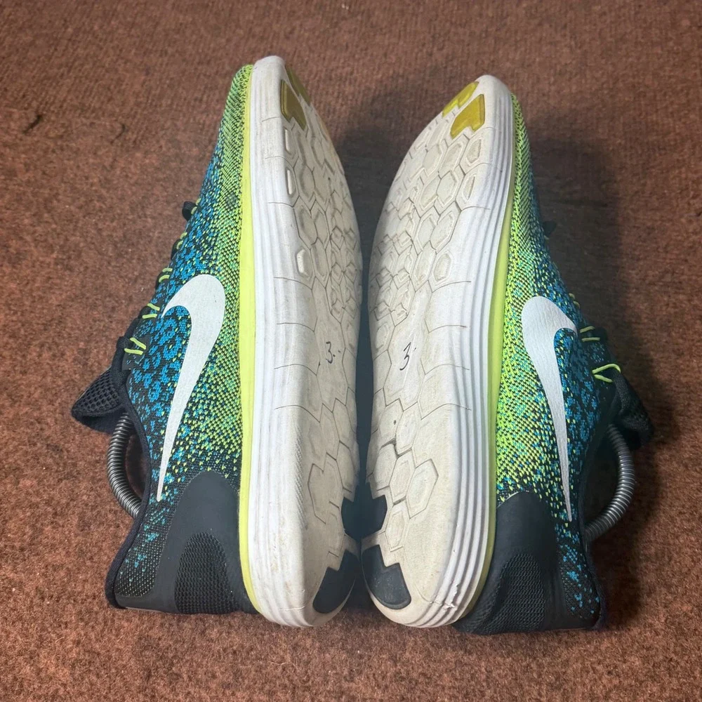 B- Nike Free RN Distance Mens Running Shoes Black Volt Blue 827115-014 Size 10.5